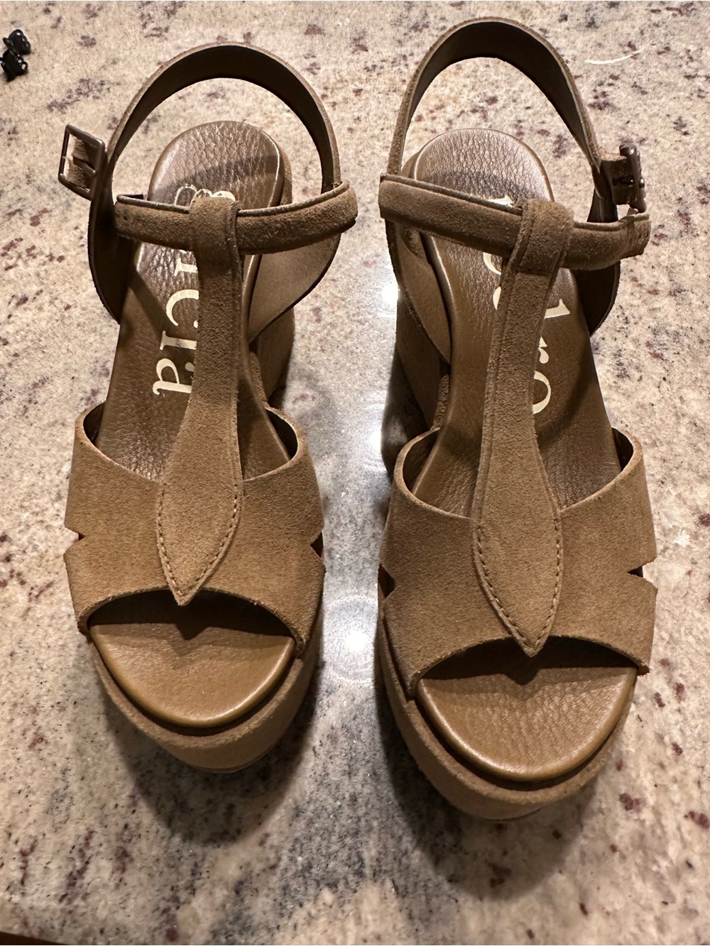 Brand new in box; PEDRO GARCIA DOMIEL PLATFORM SANDAL; Size 7; color Fango; $675